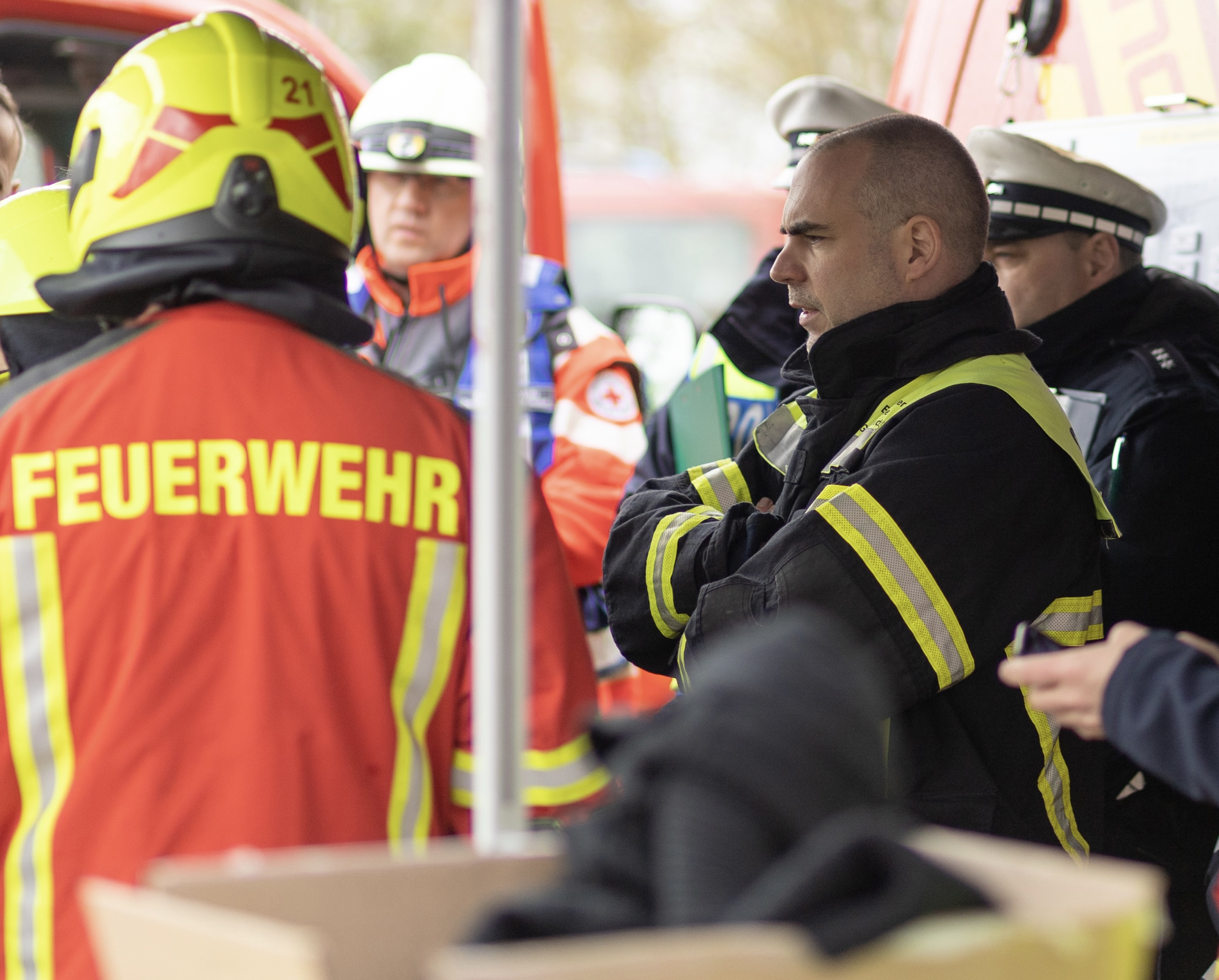 Bürgermeister Christian Eheim bei einer Übung der Feuerwehr Graben-Neudorf.